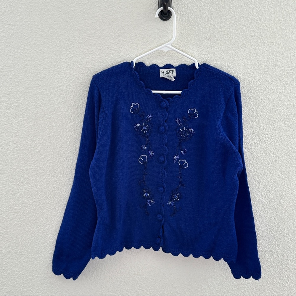 Koret Vintage Beaded Cardigan - Grandmacore Coquette Royal Blue - PM